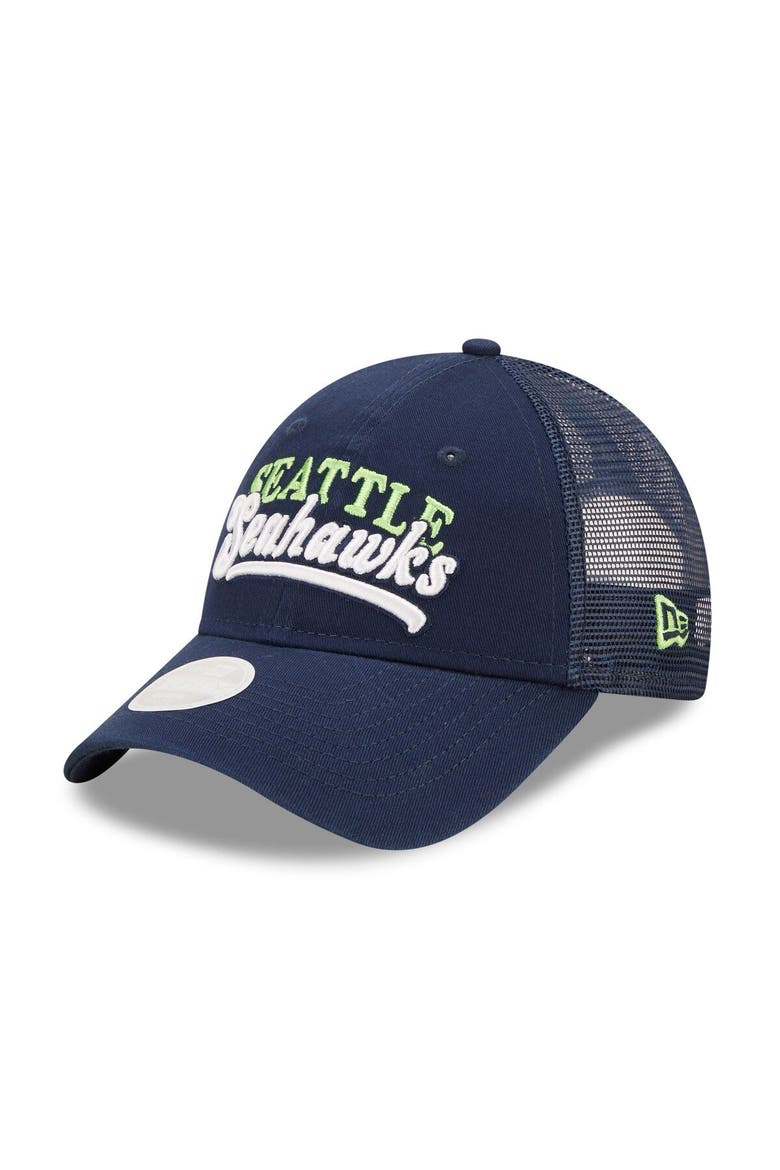 Women's New Era  College Navy Seattle Seahawks Team Trucker 9FORTY Snapback Hat, Main, color, Navy