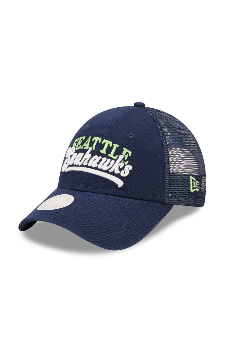 New Era Women's New Era College Navy Seattle Seahawks Team Trucker 9FORTY Snapback Hat, Main, color, Navy