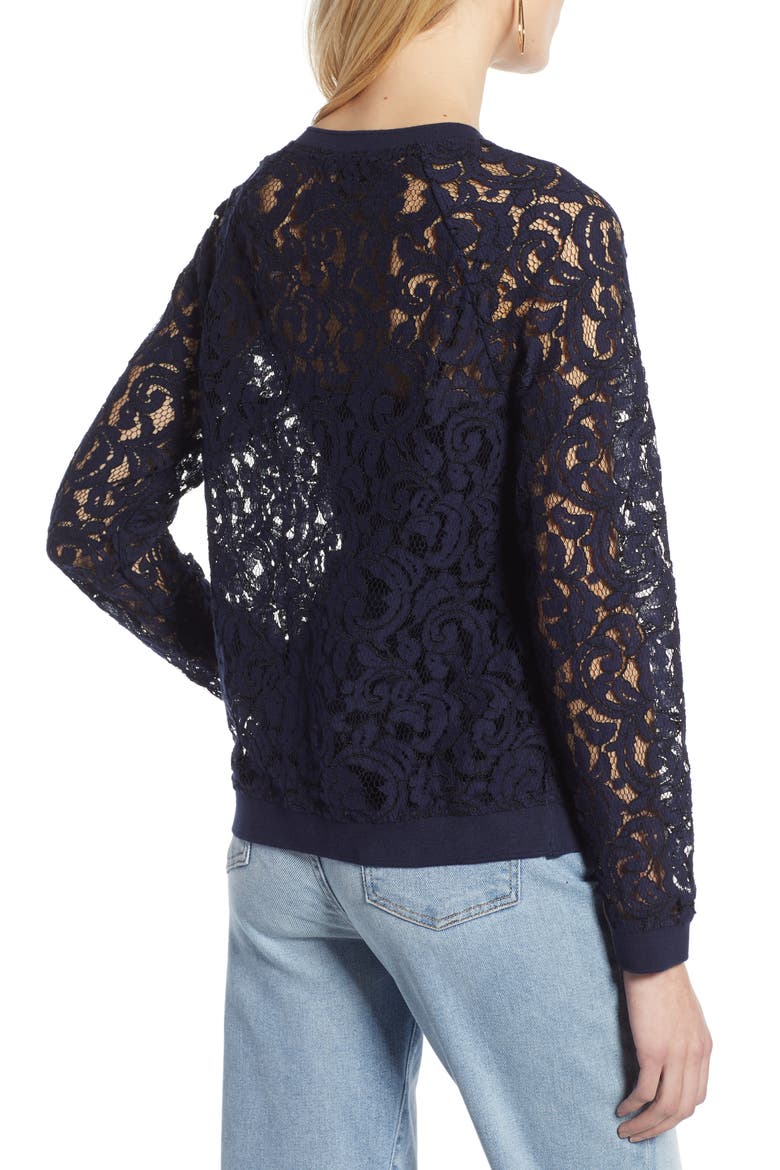 Rib Trim Lace Top, Alternate, color, NAVY