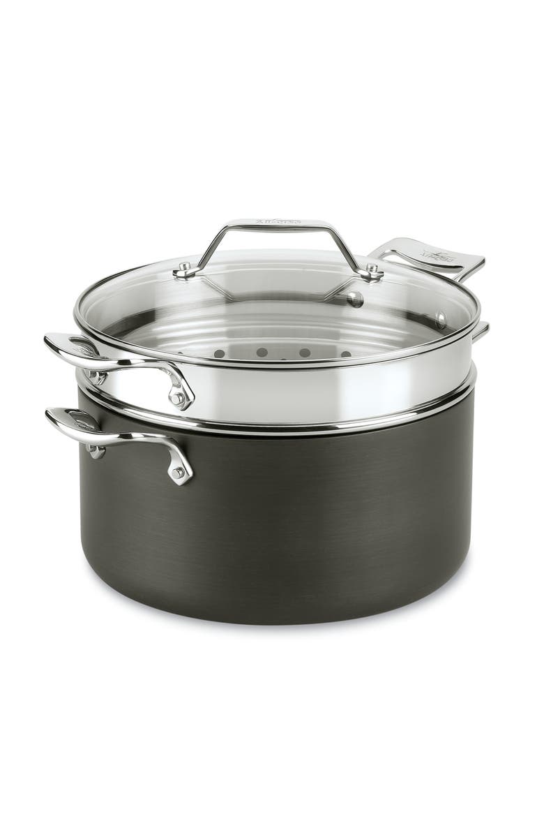 All-Clad Essentials Steam, Poach & Stew Nonstick 7-Quart Pot with Multipurpose Insert and Lid, Alternate, color, Black