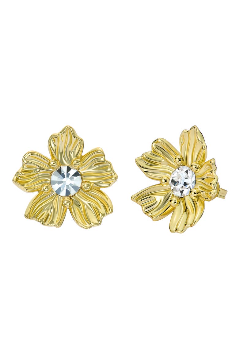 Petulia Flower Statement Stud Earrings, Alternate, color, GOLD TONE / CLEAR CRYSTAL