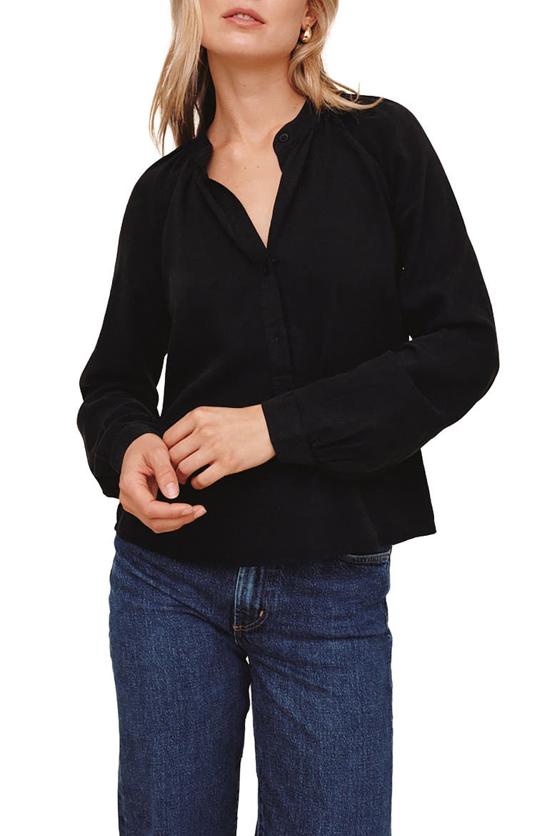 Long Sleeve Wide Placket Tencel Lyocell Shirt, Main, color, VINTAGE BLACK
