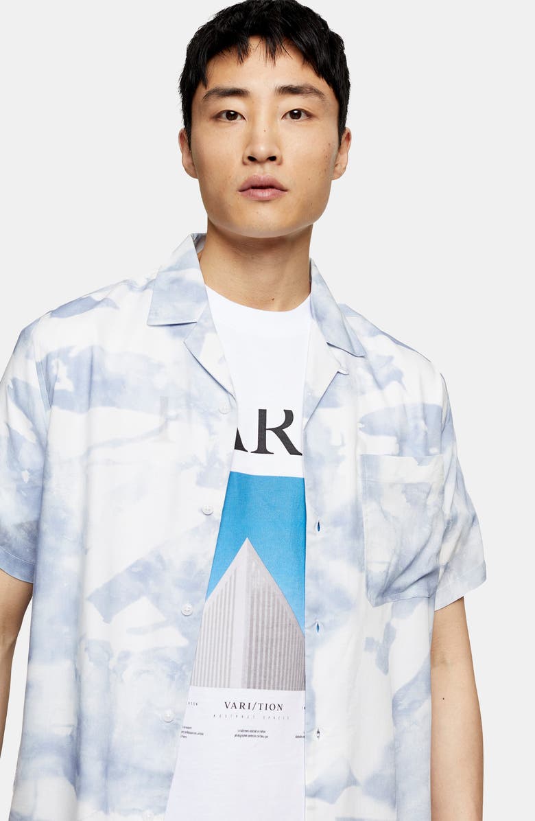 Topman Mist Revere Short Sleeve Button-Up Camp Shirt, Alternate, color, 