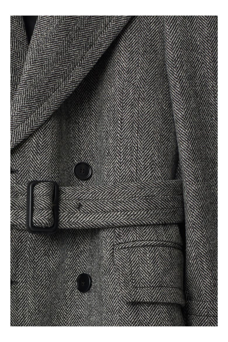 Long Herringbone Wool Trench Coat, Alternate, color, Coal grey/light thistle grey