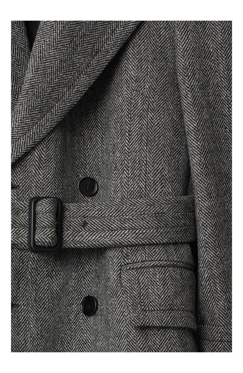 Burberry Long Herringbone Wool Trench Coat, Alternate, color, Coal Grey/Light Thistle Grey
