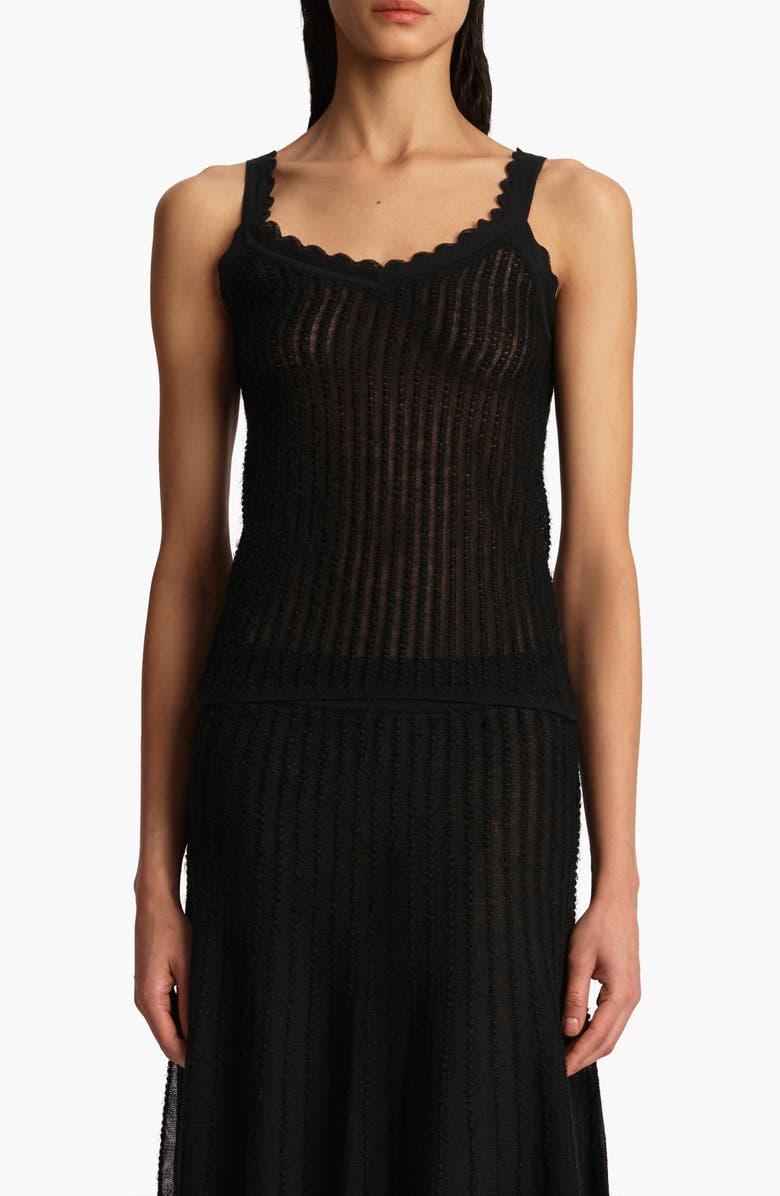 Khaite Ennio Scallop Semisheer Rib Tank, Main, color, Black