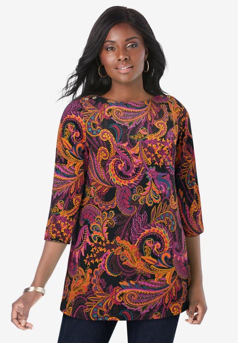 Stretch Cotton Boatneck Tunic (Plus)