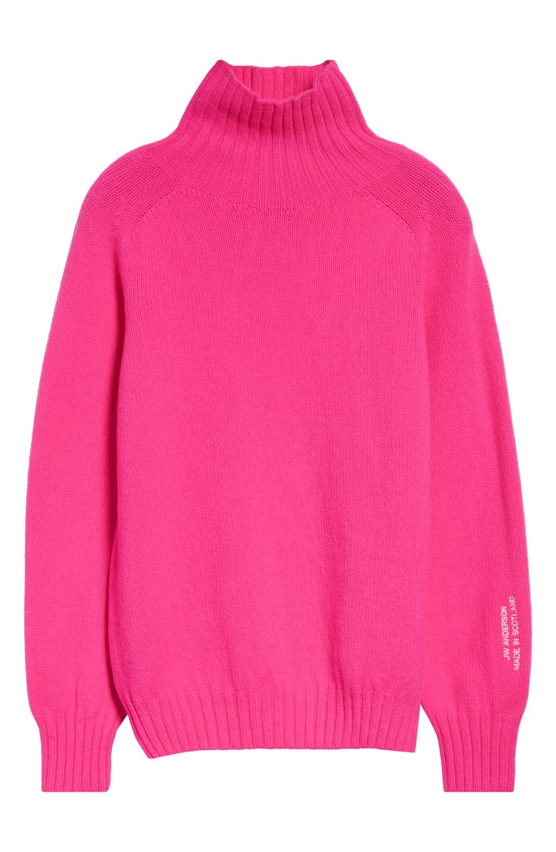 JW Anderson Logo Embroidered Wool Turtleneck Sweater, Main, color, Neon Pink