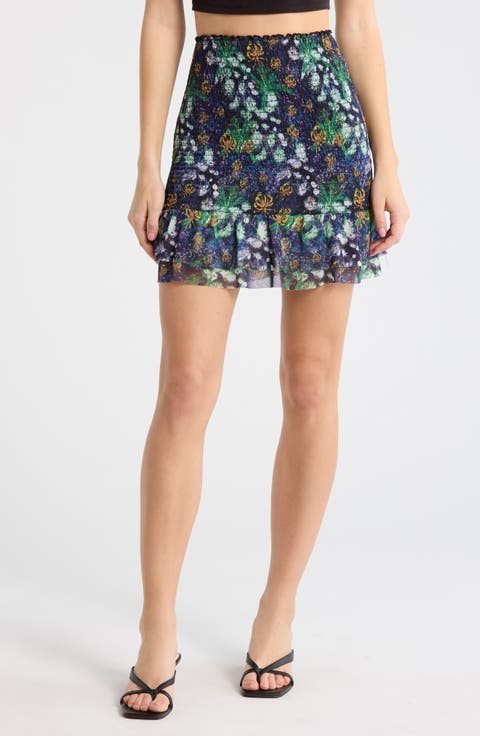 Printed Smocked Miniskirt