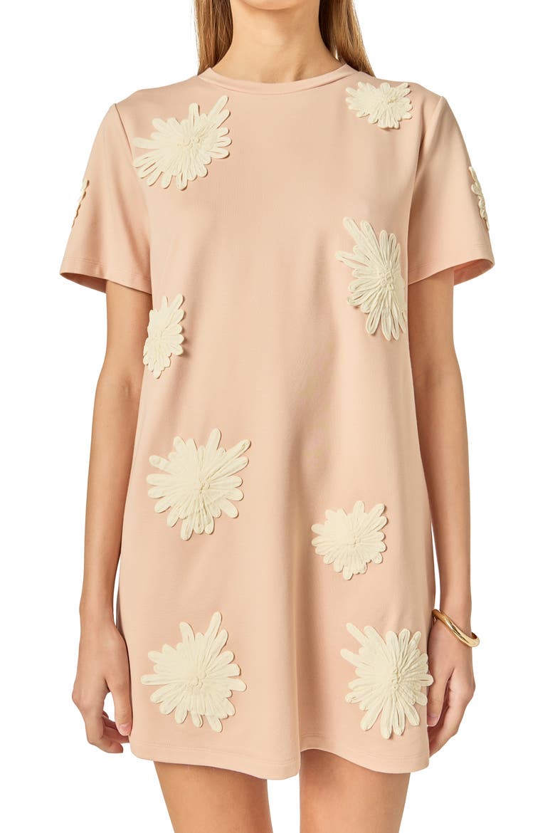 Flower Detail T-Shirt Minidress, Alternate, color, PEACH