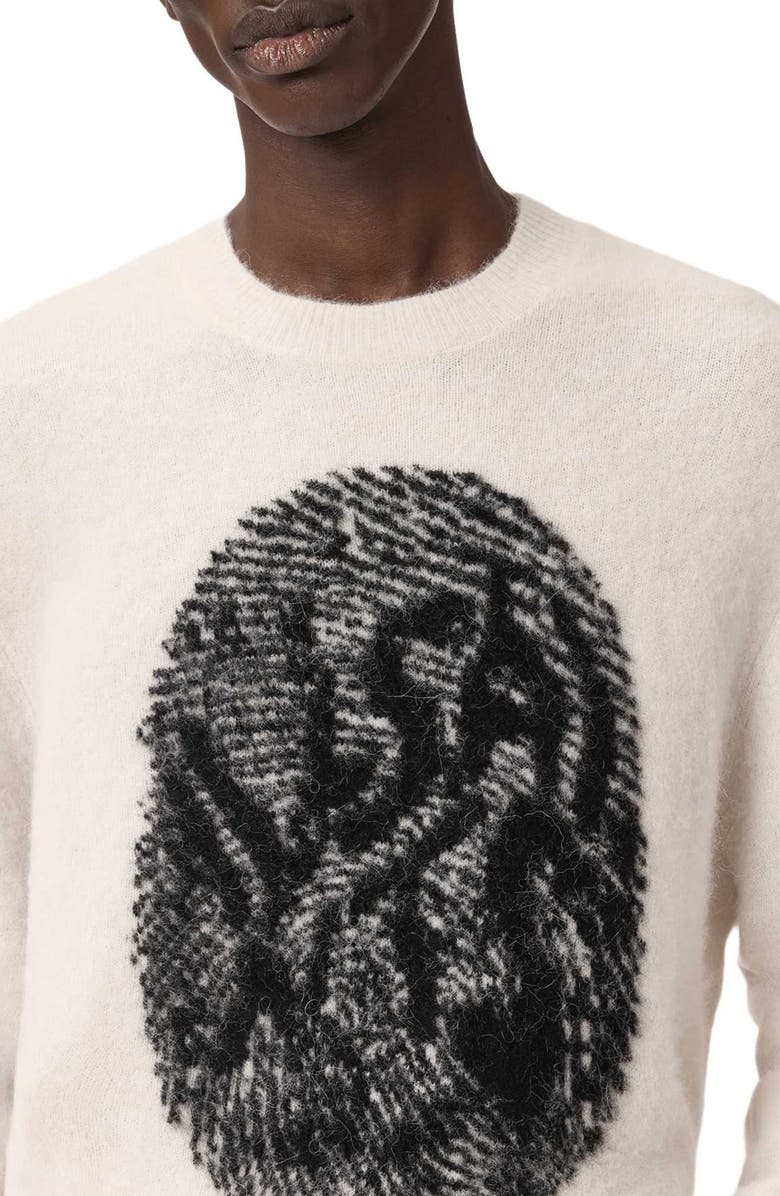 AllSaints Ridges Logo Sweater, Alternate, color, Black/ Ecru White