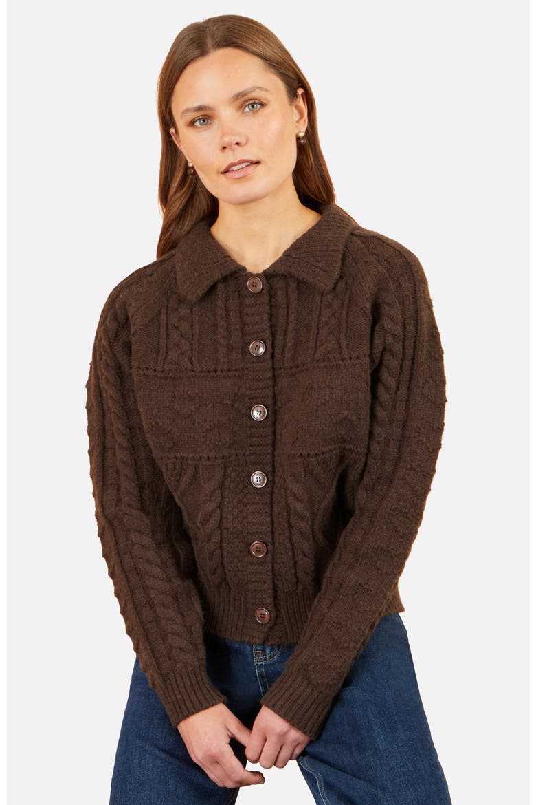 Collard Cable Knit Boxy Cardigan, Alternate, color, Brown