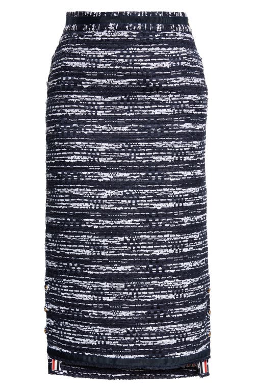 Thom Browne Mélange Tweed Pencil Skirt In Navy