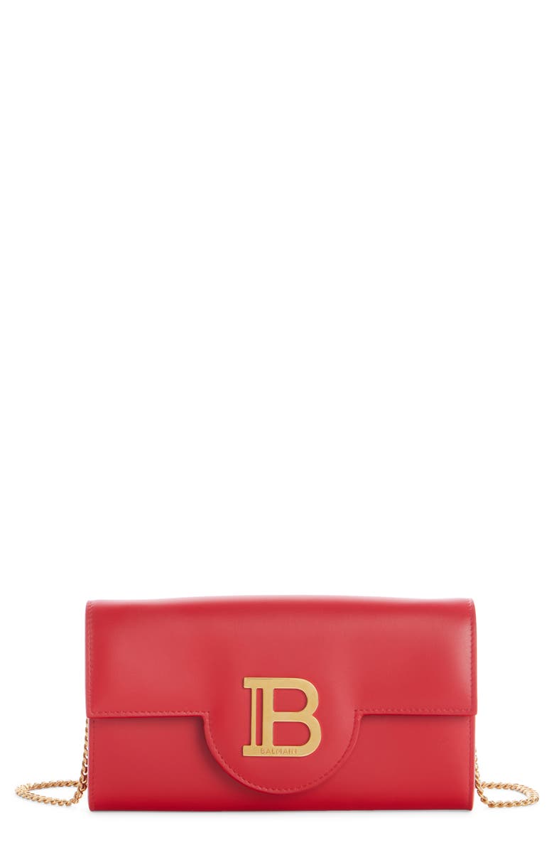 Balmain B-Buzz Leather Wallet on a Chain, Main, color, 