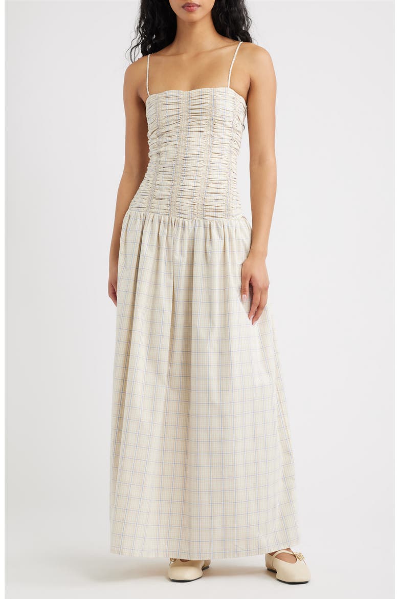 Mira Cotton Maxi Dress, Main, color, FLOOR CHECK-ANTIQUE WHITE