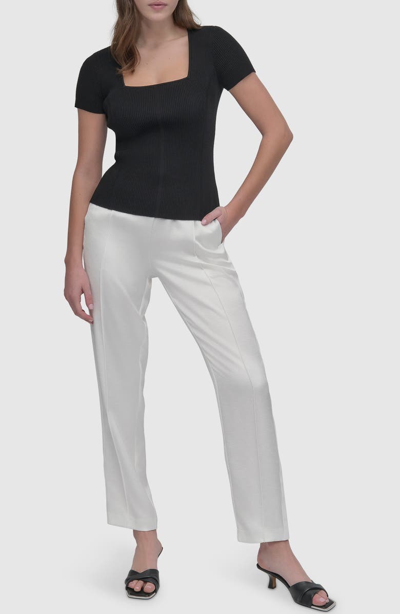 DKNY Square Neck Short Sleeve Cotton Blend Sweater, Alternate, color,