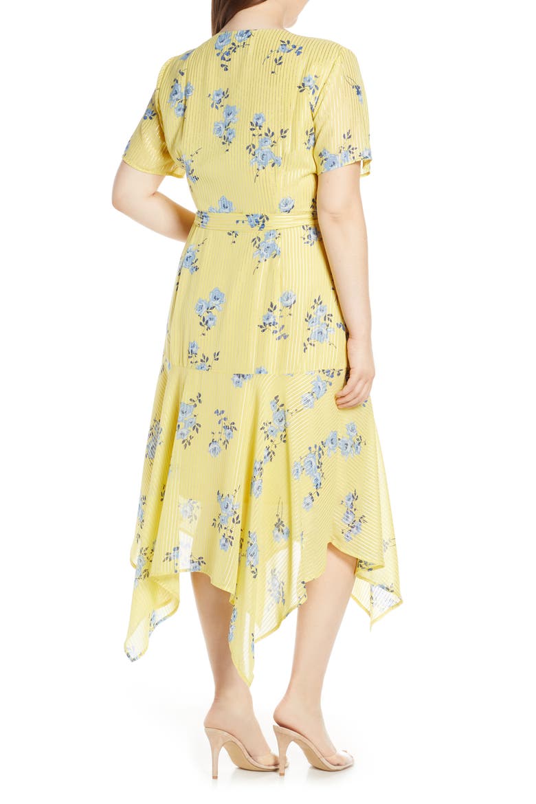 Handkerchief Hem Wrap Dress, Alternate, color, YELLOW FOIL STRIPE FLORAL