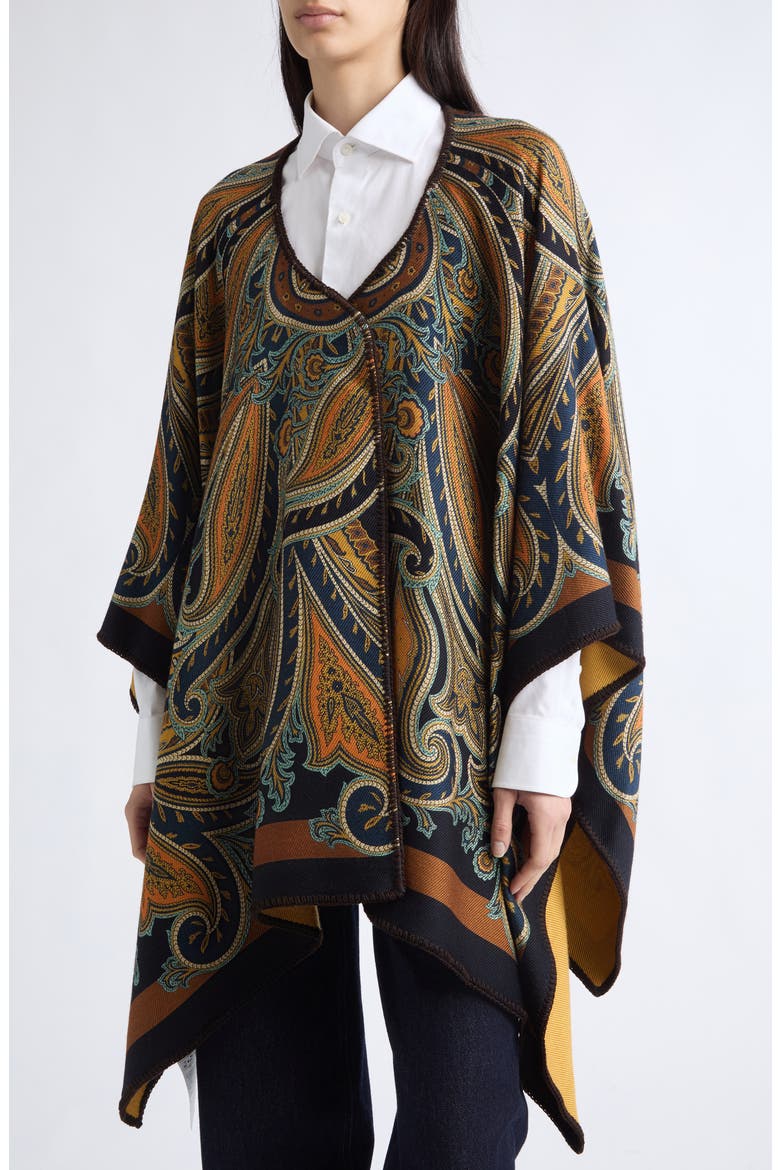 Paisley Print Twill Cape, Alternate, color, PRINT ON BLUE BASE