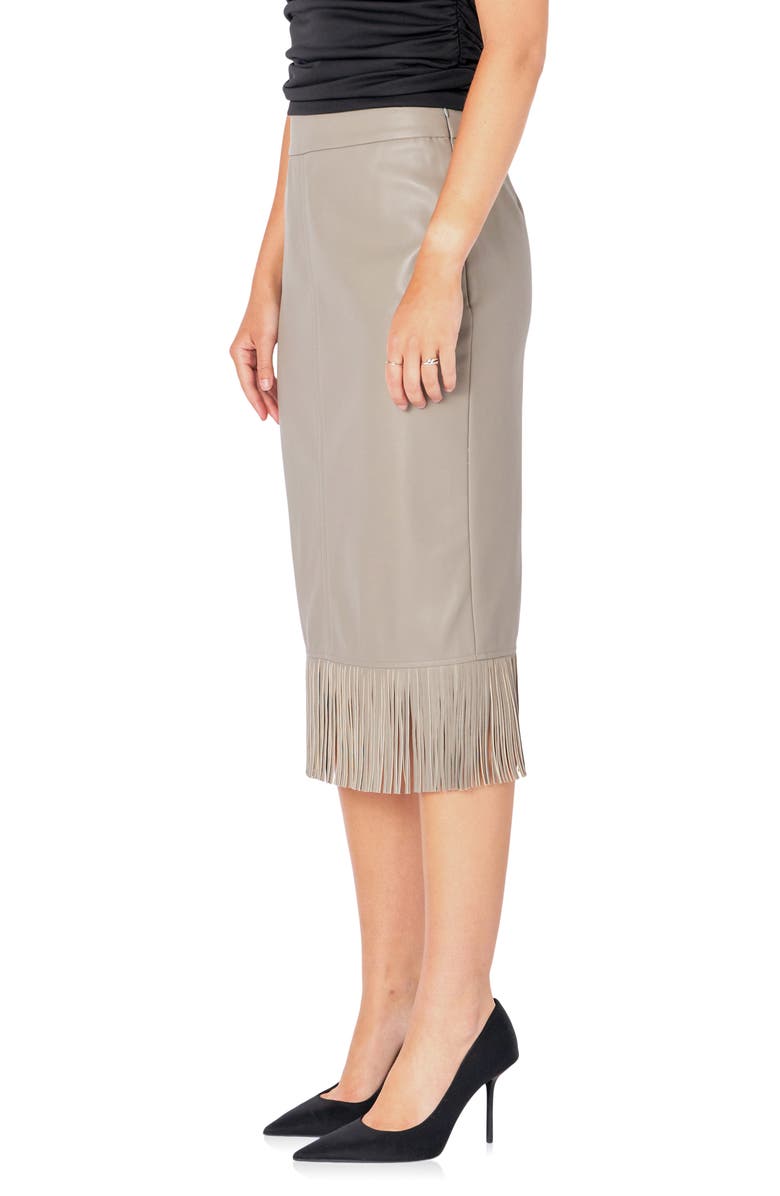 Endless Rose Fringe Faux Leather Midi Penci Skirt, Alternate, color, Taupe
