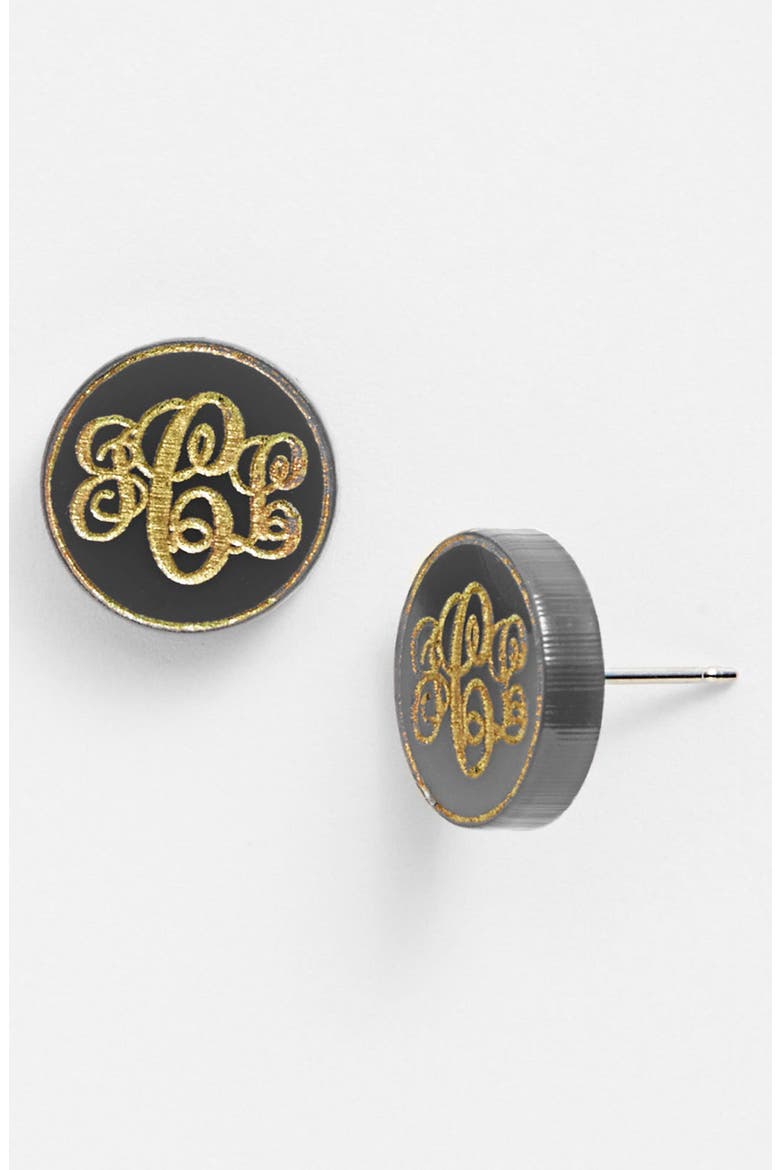 'Chelsea' Small Personalized Monogram Stud Earrings (Nordstrom Exclusive), Main, color, EBONY/ GOLD