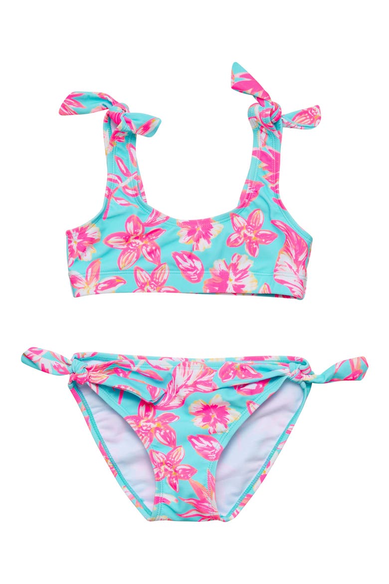 Kids' Tropical Glow UPF 50+ Two-Piece Swimsuit, Main, color, BLUE
