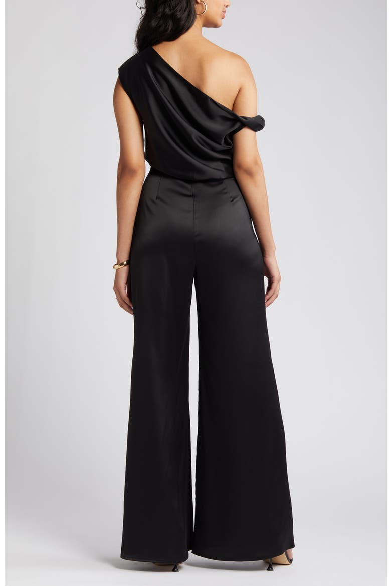 The Keita One-Shoulder Satin Jumpsuit, Alternate, color, BLACK