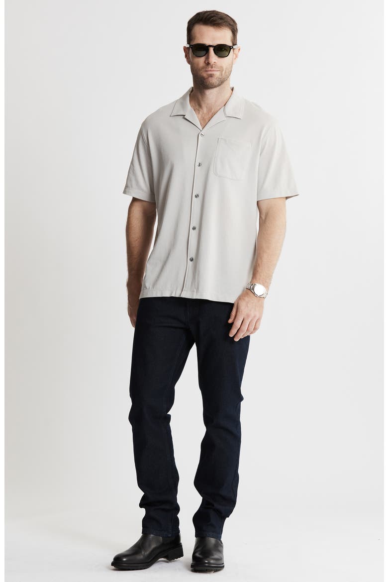 Short Sleeve Knit Oxford Button-Up Shirt, Alternate, color, GREY
