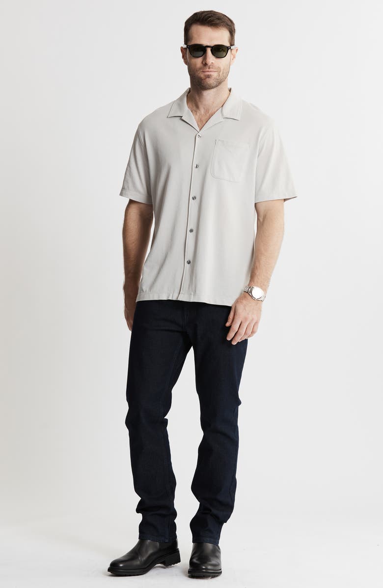 JACHS Short Sleeve Knit Oxford Button-Up Shirt, Alternate, color, Grey