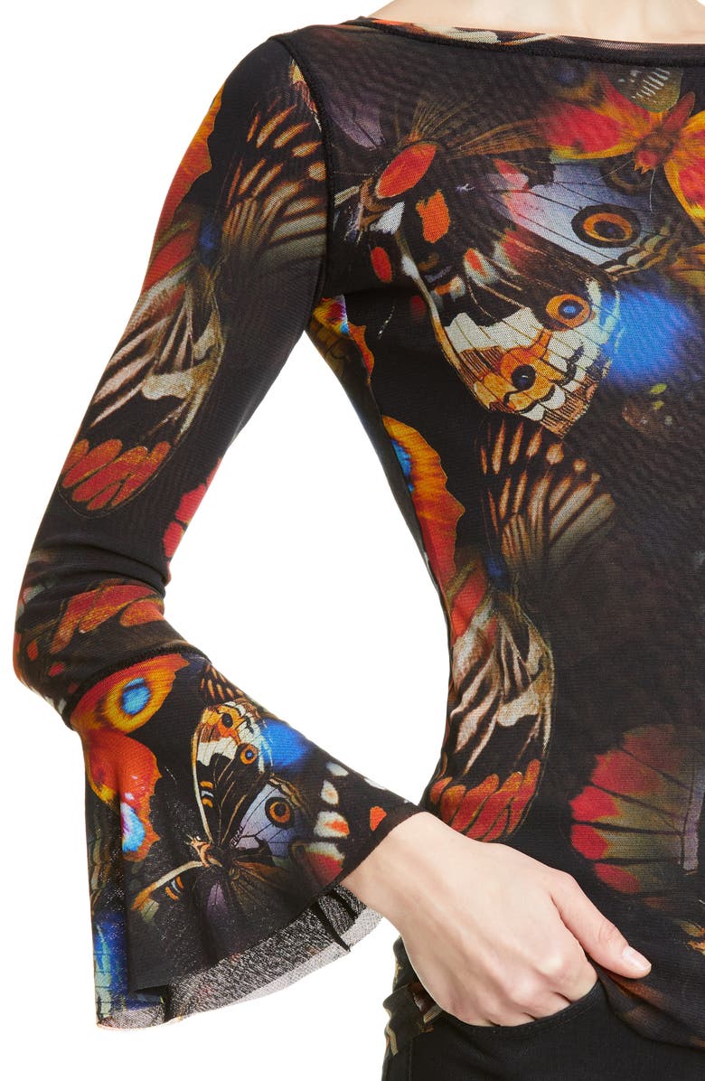 Fuzzi Butterfly Print Flare Cuff Top, Alternate, color, 