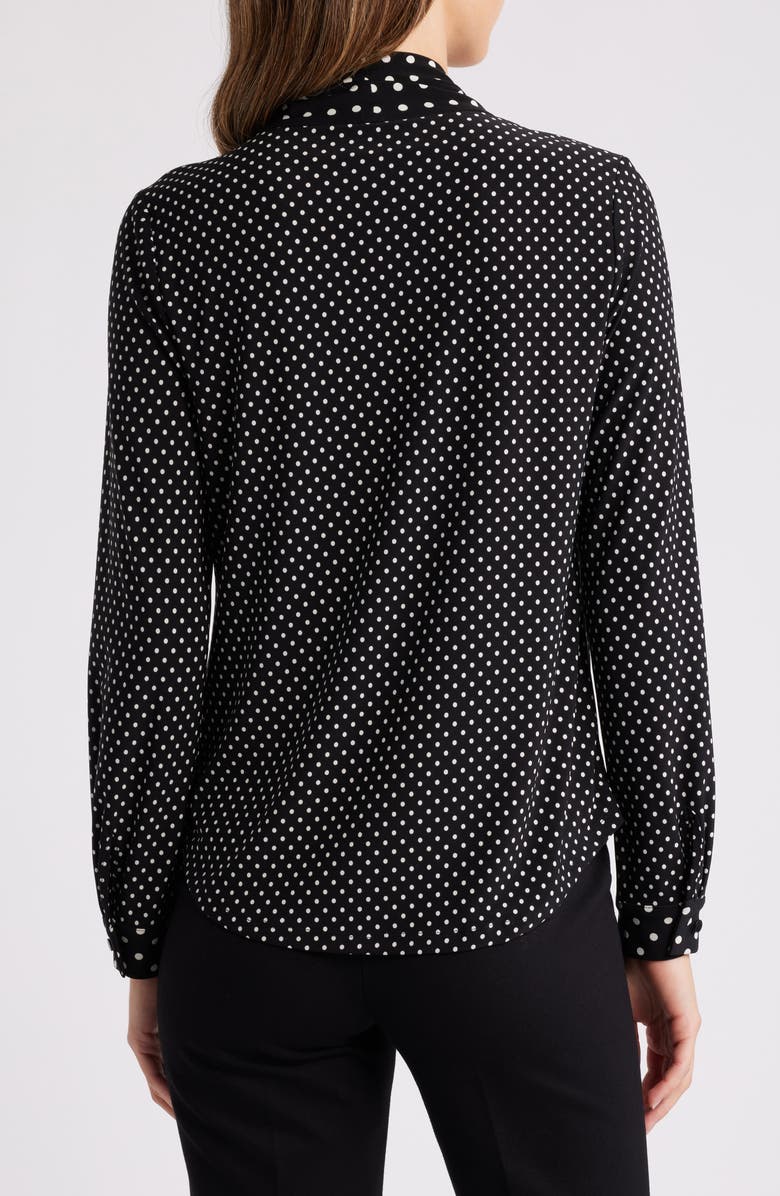 Anne Klein Polka Dot Tie Neck Long Sleeve Top, Alternate, color,