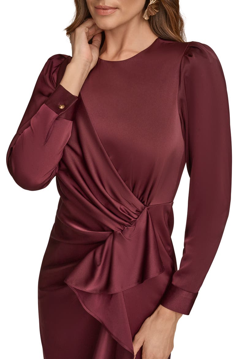 Long Sleeve Satin Faux Wrap Dress, Alternate, color, BERRY