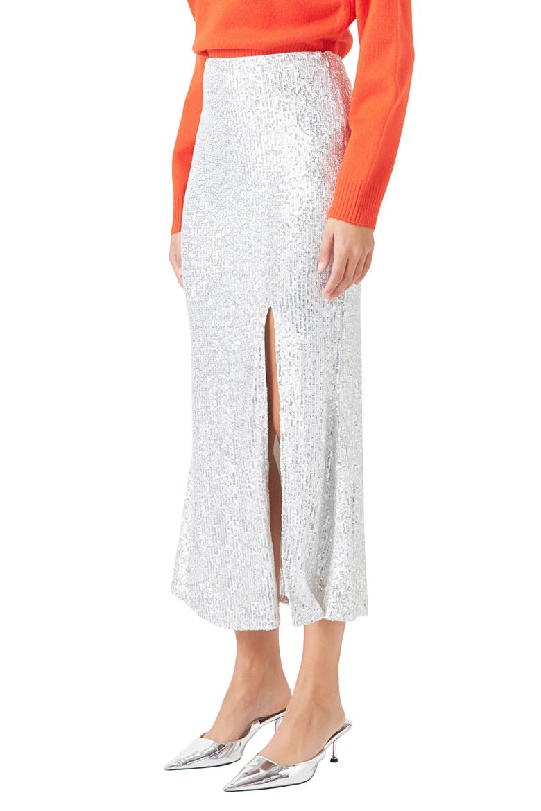 Sequin Midi Skirt, Alternate, color, SILVER