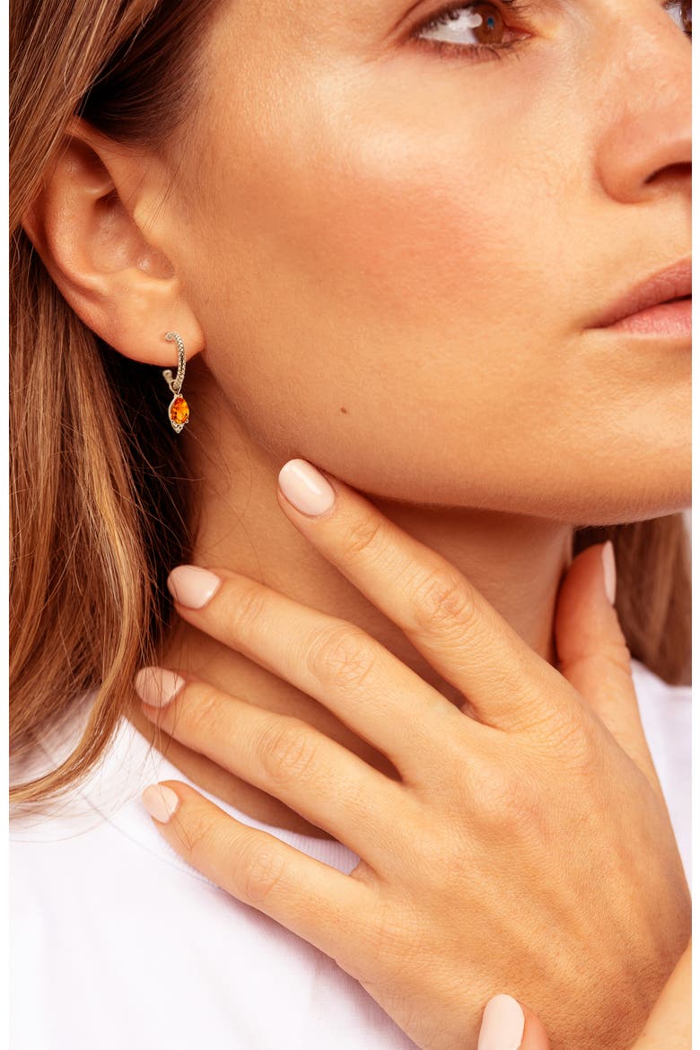 Limone Diamond Hoops | 6 natural diamonds - 2 citrine gemstones | 925 Sterling Silver | Earrings | Hoop | White Rhodium, Alternate, color, White Rhodium