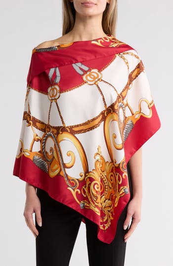 La Fiorentina Chain Print Poncho In Red