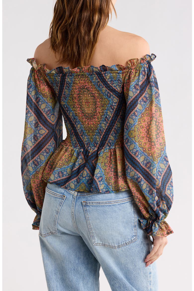 Off-the-Shoulder Print Top, Alternate, color, BLACK/ BLUE MULTI