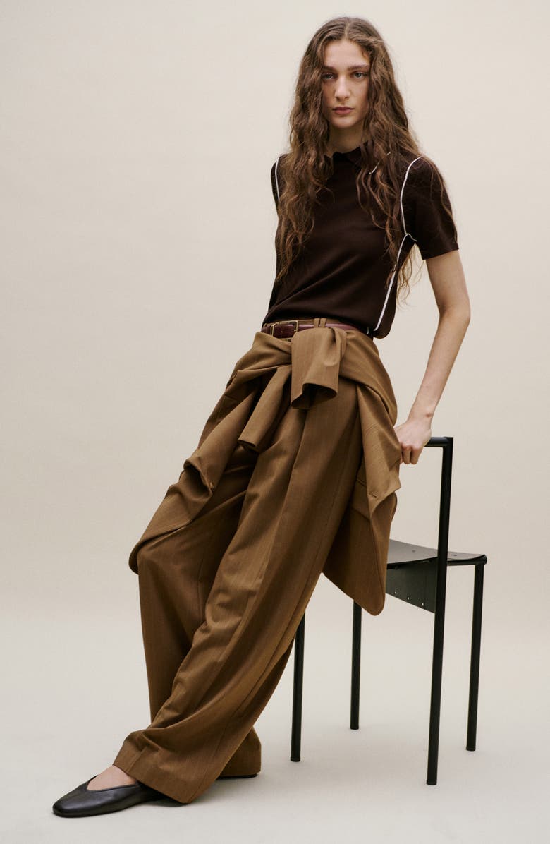 MANGO Contrast Tipped Polo Sweater, Alternate, color, Chocolate