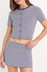 Good American The Keepsake Gingham Crop Cardigan