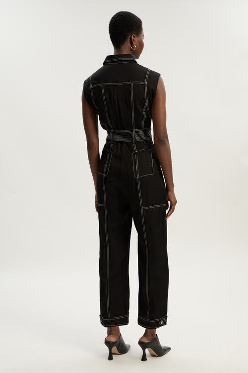 Karen Millen Premium Linen Woven Jumpsuit In Black