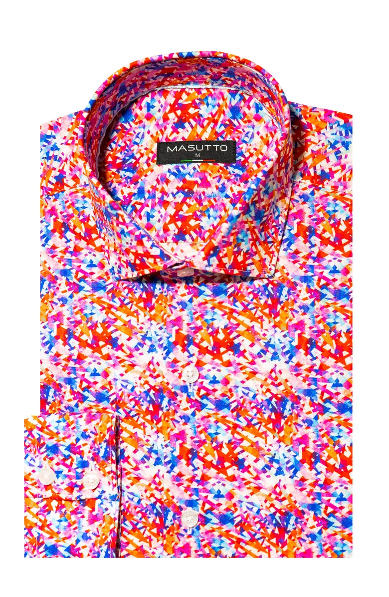 MASUTTO Austin Print Button-Up Long Sleeve Shirt, Main, color, Red