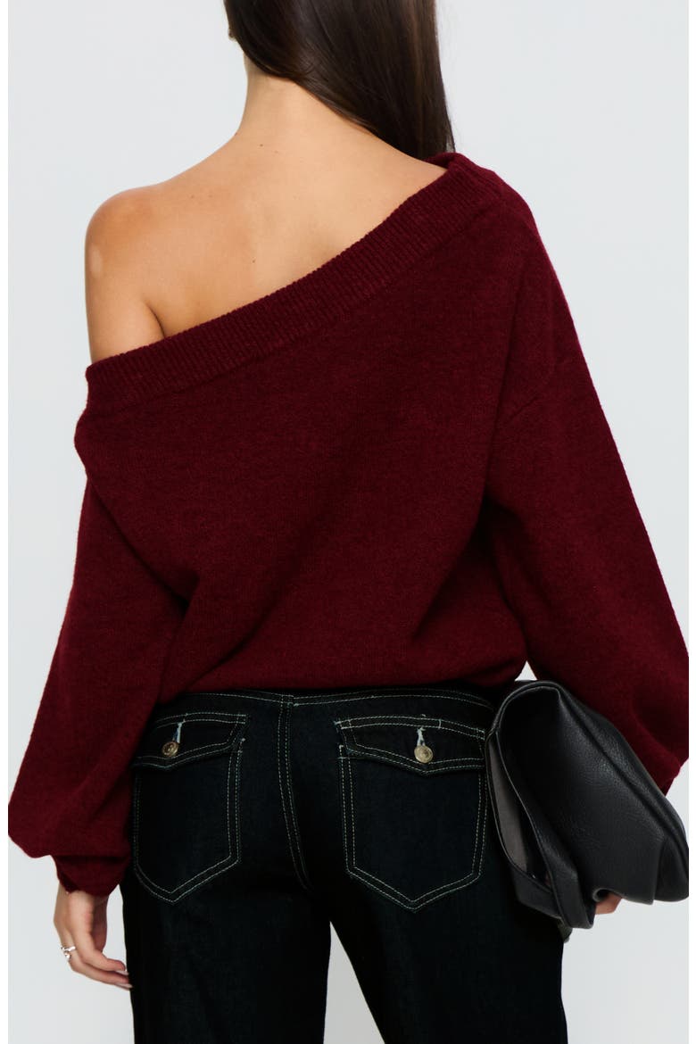 Noble One-Shoulder Sweater, Alternate, color, RED