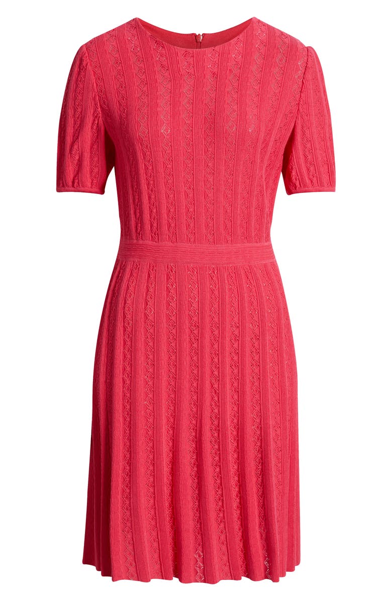 Ming Wang Fit & Flare Pointelle Stitch Dress, Alternate, color, Vibrant Fuchsia