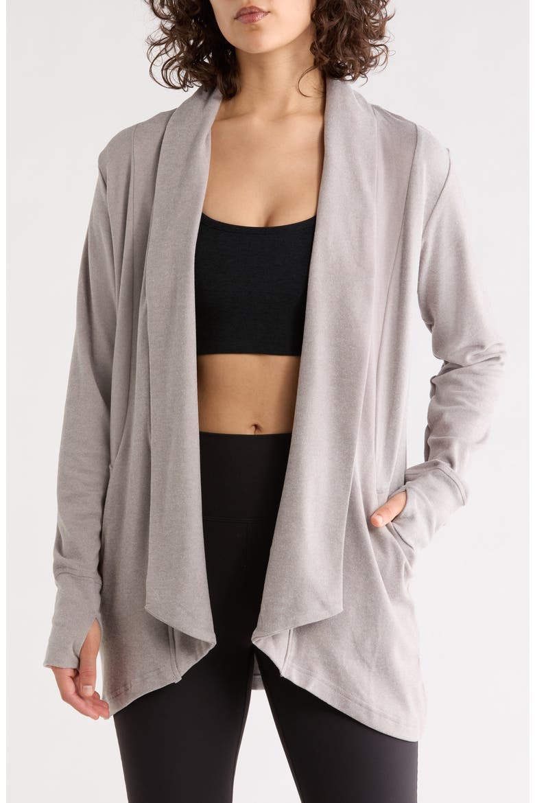 Marled Piqué Open Front Cardigan, Main, color, STEEL GRAY