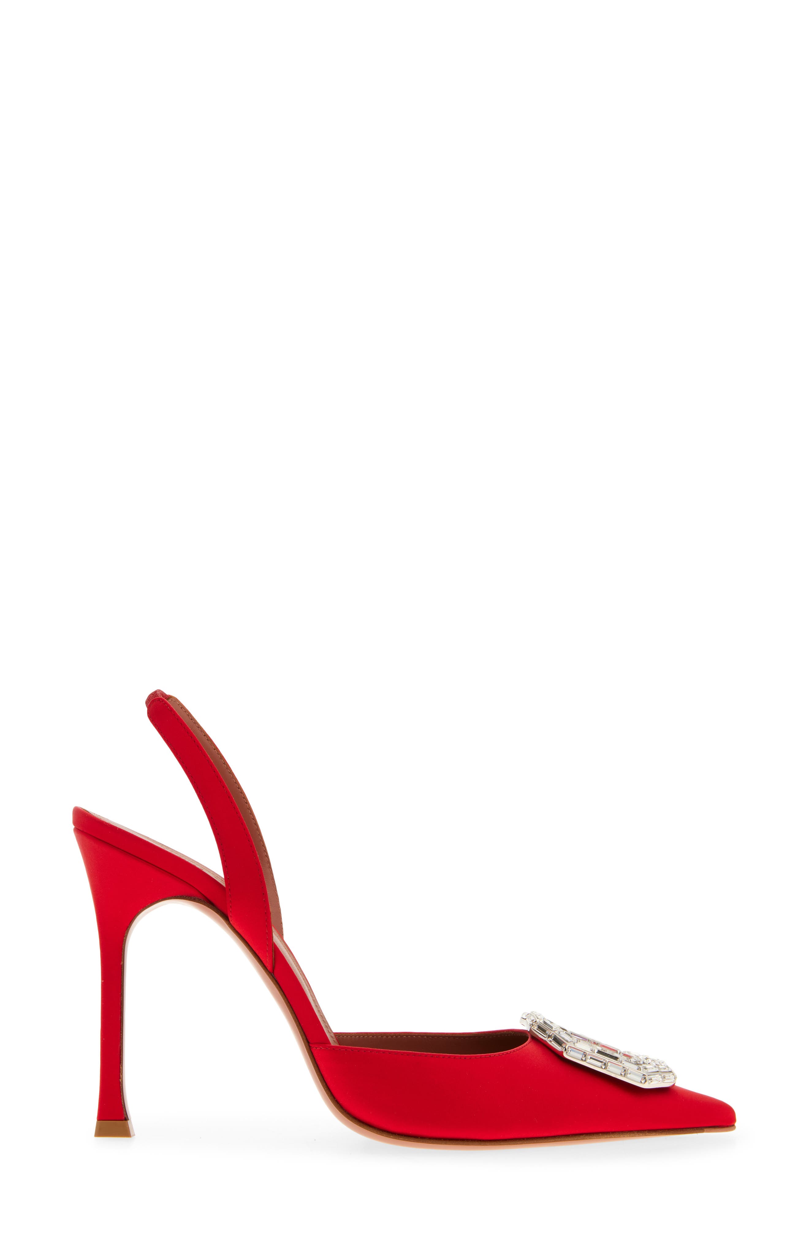 Amina Muaddi Camelia Crystal Buckle Slingback Pump, Alternate, color, Satin Red/ White Buckle