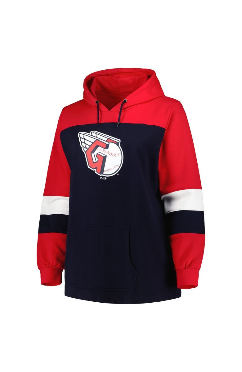PROFILE Women's Navy Cleveland Guardians Plus Size Colorblock Pullover Hoodie, Alternate, color, 