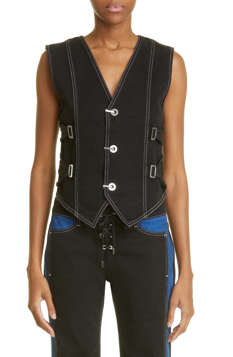 Dion Lee Fan Laced Organic Cotton Denim Vest, Main, color,