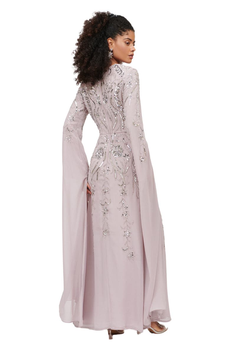 MARYISA Occasion Modest Embellished Sequin Beaded Cowl Neck Evening Maxi Dress, Alternate, color, Lilac