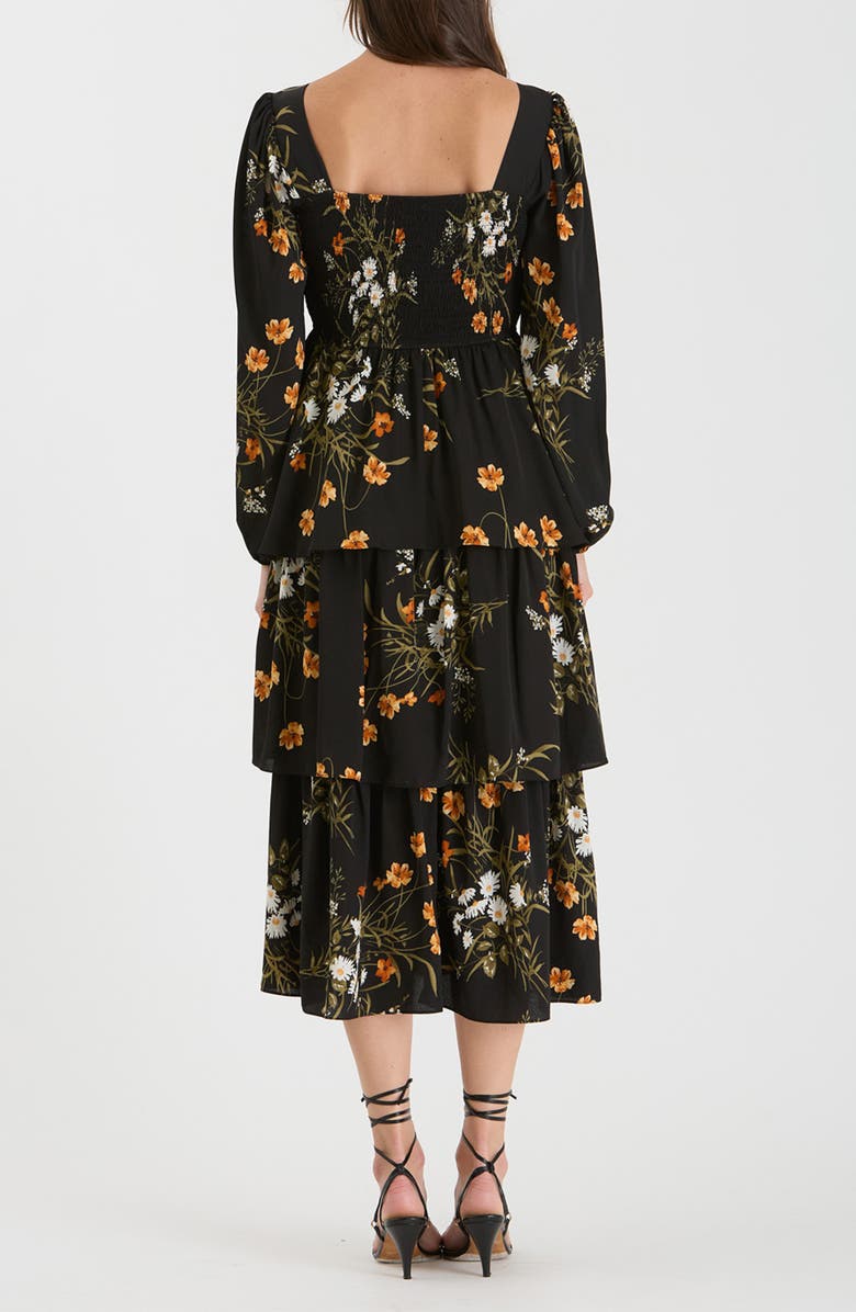 AUGUST SKY Floral Long Sleeve Tiered Midi Dress, Alternate, color, 