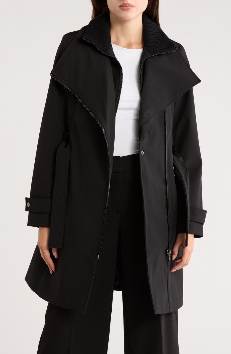 Calvin Klein Belted Softshell Jacket with Inner Bib, Alternate, color, Black