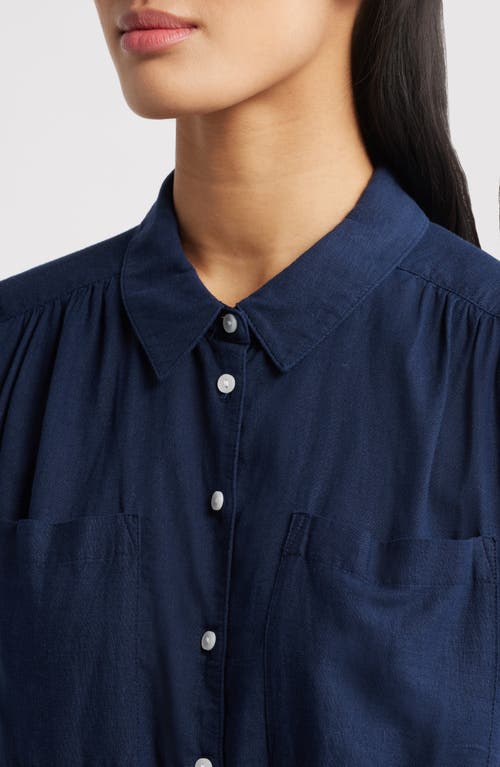 CASLONR CASLON(R) LINEN BLEND SHORT SLEEVE BUTTON-UP SHIRT