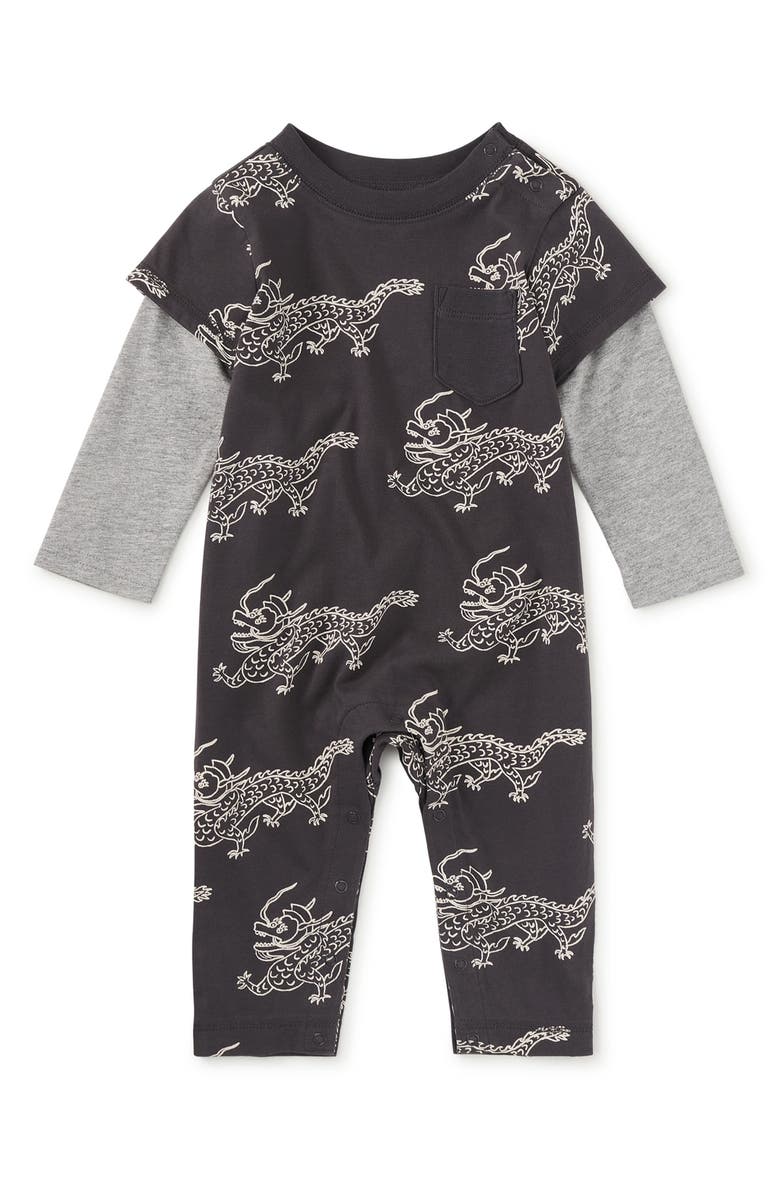 Tea Collection Layered Button-Up Baby Romper, Main, color, Korean Pottery Dragon
